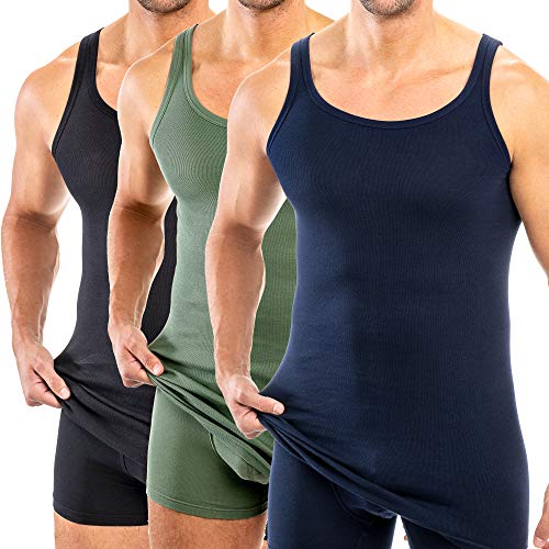 HERMKO 3007 3er Pack extralanges Herren Unterhemd (+10 cm) Tank Top aus 100% Bio-Baumwolle, Größe:D 7 = EU XL, Farbe:Mix s/m/o von HERMKO