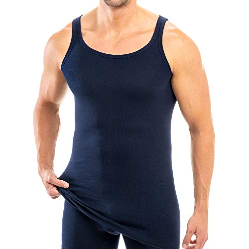 HERMKO 3007 3er Pack extralanges Herren Unterhemd (+10 cm) Tank Top aus 100% Bio-Baumwolle, Größe:D 4 = EU S, Farbe:Marine von HERMKO