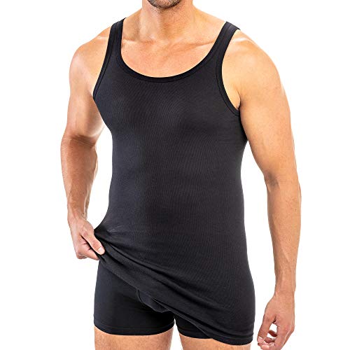 HERMKO 3007 extralanges Herren Unterhemd (+10 cm) Tank Top aus 100% Bio Baumwolle Größe 4-12, Größe:D 7 = EU XL, Farbe:schwarz von HERMKO