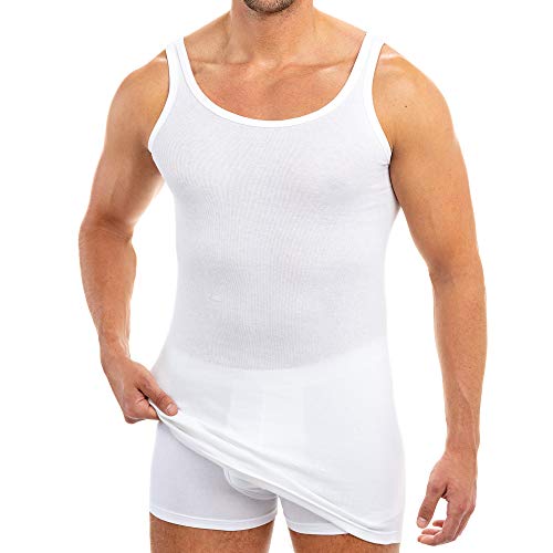 HERMKO 3007 extralanges Herren Unterhemd (+10 cm) Tank Top aus 100% Bio Baumwolle Größe 4-12, Größe:D 12 = EU 6XL, Farbe:weiß von HERMKO