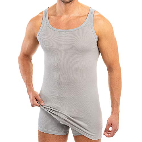 HERMKO 3007 extralanges Herren Unterhemd (+10 cm) Tank Top aus 100% Bio Baumwolle Größe 4-12, Größe:D 6 = EU L, Farbe:grau von HERMKO