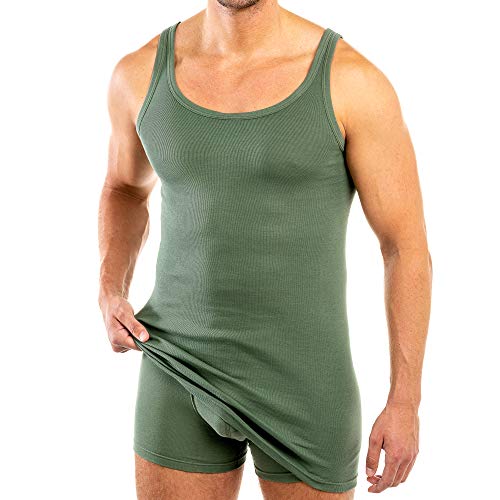 HERMKO 3007 extralanges Herren Unterhemd (+10 cm) Tank Top aus 100% Bio Baumwolle Größe 4-12, Größe:D 9 = EU 3XL, Farbe:Olive von HERMKO