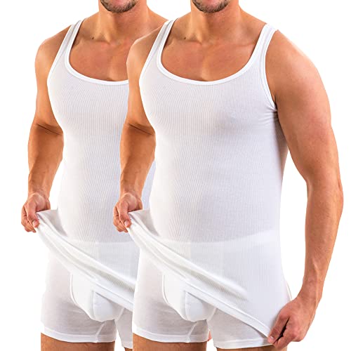 HERMKO 3018 2er Pack Herren Unterhemd Doppelripp aus 100% Bio-Baumwolle, Größe:D 6 = EU L, Farbe:weiß von HERMKO