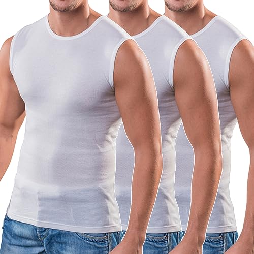 HERMKO 3040 3er Pack Herren Tank Top Unterhemd mit Rundhals-Ausschnitt aus 100% Bio-Baumwolle, Größe:D 12 = EU 6XL, Farbe:weiß von HERMKO