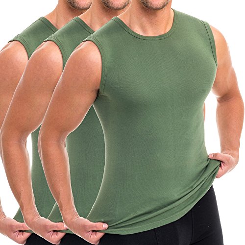 HERMKO 3040 3er Pack Herren Tank Top Unterhemd mit Rundhals-Ausschnitt, Größe:D 8 = EU XXL, Farbe:Olive (8 XXL, Olive) von HERMKO