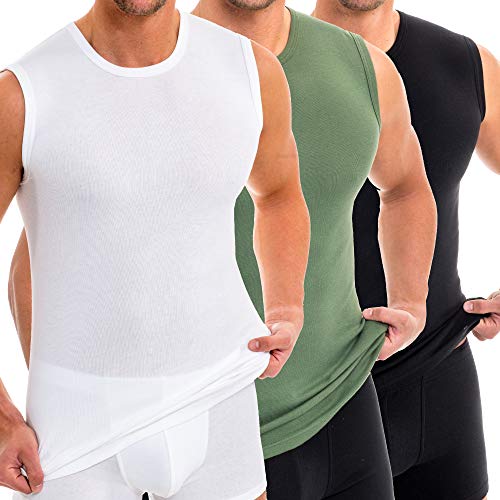HERMKO 3040 3er Pack Herren Tank Top Unterhemd mit Rundhals-Ausschnitt aus 100% Bio-Baumwolle, Größe:D 5 = EU M, Farbe:Mix w/s/o von HERMKO