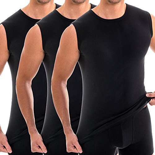 HERMKO 3040 3er Pack Herren Tank Top Unterhemd mit Rundhals-Ausschnitt aus 100% Bio-Baumwolle, Größe:D 5 = EU M, Farbe:schwarz von HERMKO