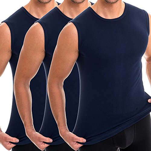 HERMKO 3040 3er Pack Herren Tank Top Unterhemd mit Rundhals-Ausschnitt aus 100% Bio-Baumwolle, Größe:D 6 = EU L, Farbe:Marine von HERMKO