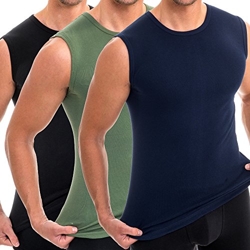 HERMKO 3040 3er Pack Herren Tank Top Unterhemd mit Rundhals-Ausschnitt aus 100% Bio-Baumwolle, Größe:D 6 = EU L, Farbe:Mix s/m/o von HERMKO