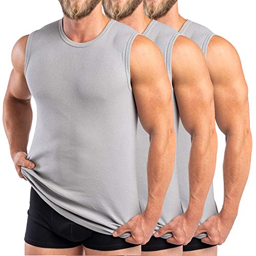 HERMKO 3040 3er Pack Herren Tank Top Unterhemd mit Rundhals-Ausschnitt aus 100% Bio-Baumwolle, Größe:D 6 = EU L, Farbe:grau von HERMKO