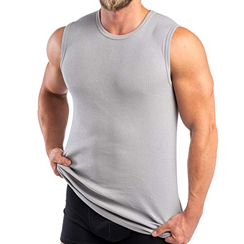 HERMKO 3040 Herren Muskelshirt aus 100% Bio-Baumwolle, Unterhemd Atlethic Vest Rundhals viele Farben, Größe:D 4 = EU S, Farbe:grau von HERMKO