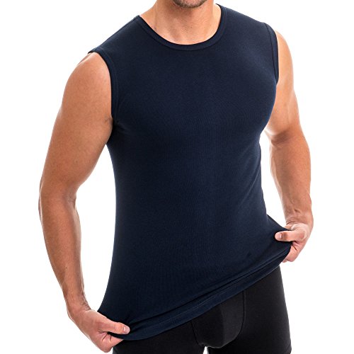 HERMKO 3040 Herren Muskelshirt aus 100% Bio-Baumwolle, Unterhemd Atlethic Vest Rundhals viele Farben, Größe:D 5 = EU M, Farbe:Marine von HERMKO