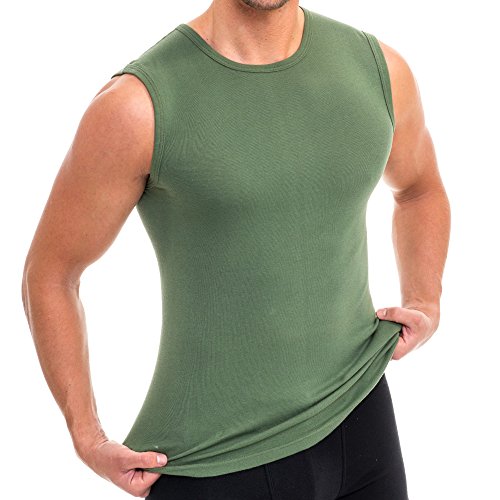 HERMKO 3040 Herren Muskelshirt aus 100% Bio-Baumwolle, Unterhemd Atlethic Vest Rundhals viele Farben, Größe:D 5 = EU M, Farbe:Tanne von HERMKO