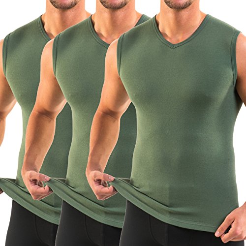 HERMKO 3050 3er Pack Herren Muskelshirt V-Ausschnitt (Weitere Farben) aus 100% Bio-Baumwolle, Größe:D 5 = EU M, Farbe:Olive von HERMKO