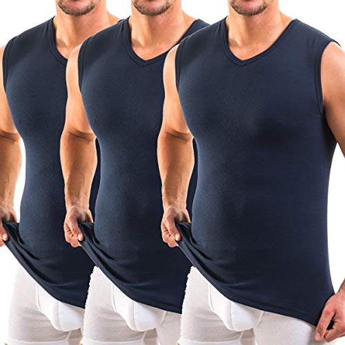 HERMKO 3050 3er Pack Herren Muskelshirt V-Ausschnitt (Weitere Farben) aus 100% Bio-Baumwolle, Größe:D 9 = EU 3XL, Farbe:Marine von HERMKO