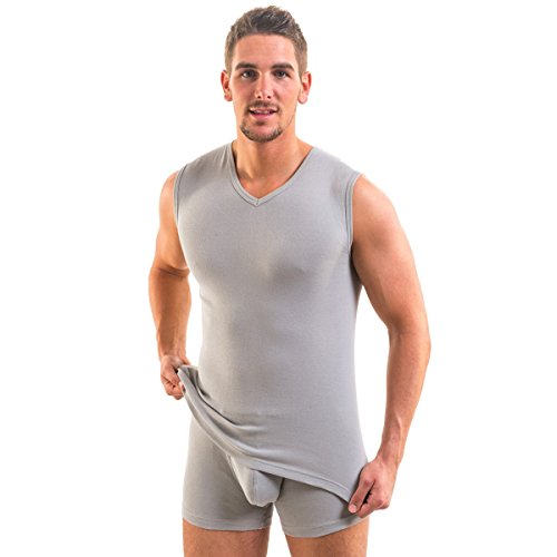 HERMKO 3050 Herren Muskelshirt V-Neck aus 100% Bio-Baumwolle Atlethic Vest Unterhemd, Größe:D 10 = EU 4XL, Farbe:grau von HERMKO