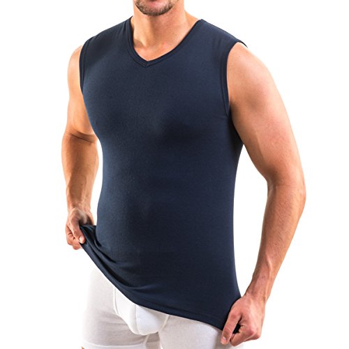 HERMKO 3050 Herren Muskelshirt V-Neck aus 100% Bio-Baumwolle Atlethic Vest Unterhemd, Größe:D 5 = EU M, Farbe:Marine von HERMKO