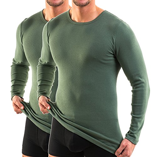 HERMKO 3640 2er Pack Herren Langarm Shirt (Weitere Farben) aus 100% Bio-Baumwolle, Größe:D 5 = EU M, Farbe:Olive von HERMKO