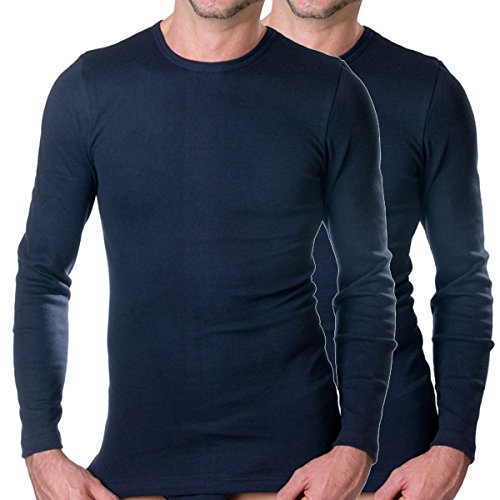 HERMKO 3640 2er Pack Herren Langarm Shirt (Weitere Farben) aus 100% Bio-Baumwolle, Größe:D 5 = EU M, Farbe:Marine von HERMKO