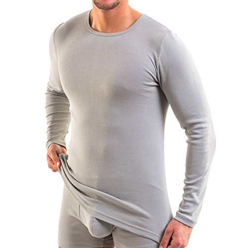 HERMKO 3640 Herren Langarm Shirt aus 100% Bio-Baumwolle, Long-Sleeved Underwear for Men Männer Unterhemd mit Langen Armen, Größe:D 10 = EU 4XL, Farbe:grau von HERMKO