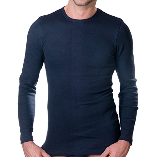 HERMKO 3640 Herren Langarm Shirt aus 100% Bio-Baumwolle, Long-Sleeved Underwear for Men Männer Unterhemd mit Langen Armen, Größe:D 4 = EU S, Farbe:Marine von HERMKO