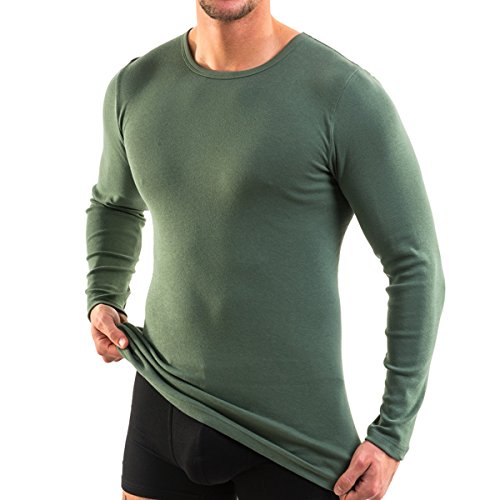 HERMKO 3640 Herren Langarm Shirt aus 100% Bio-Baumwolle, Long-Sleeved Underwear for Men Männer Unterhemd mit Langen Armen, Größe:D 4 = EU S, Farbe:Tanne von HERMKO
