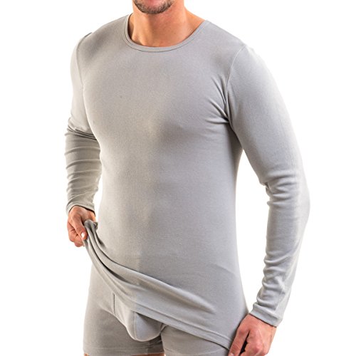 HERMKO 3640 Herren Langarm Shirt aus 100% Bio-Baumwolle, Long-Sleeved Underwear for Men Männer Unterhemd mit Langen Armen, Größe:D 4 = EU S, Farbe:grau von HERMKO