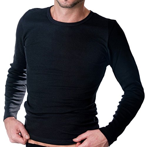 HERMKO 3640 Herren Langarm Shirt aus 100% Bio-Baumwolle, Long-Sleeved Underwear for Men Männer Unterhemd mit Langen Armen, Größe:D 4 = EU S, Farbe:schwarz von HERMKO