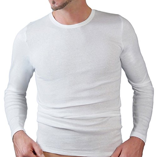 HERMKO 3640 Herren Langarm Shirt aus 100% Bio-Baumwolle, Long-Sleeved Underwear for Men Männer Unterhemd mit Langen Armen, Größe:D 6 = EU L, Farbe:weiß von HERMKO