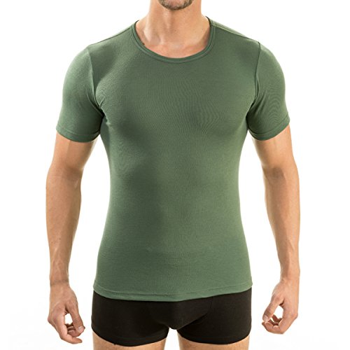 HERMKO 3840 Herren Business Shirt aus 100% Bio-Baumwolle, Kurzarm Hemd, 1/2-Arm Unterhemd in vielen Farben, Größe:D 4 = EU S, Farbe:Olive von HERMKO