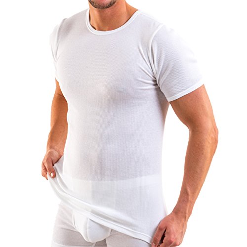 HERMKO 3842 Herren Kurzarm Shirt Doppelripp aus Bio-Baumwolle, 1/4- Arm Unterhemd, Größe:D 10 = EU 4XL, Farbe:weiß von HERMKO