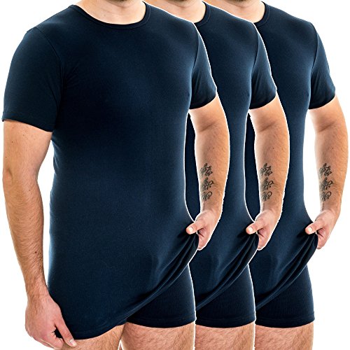 HERMKO 3847 3er Pack Herren extralanges Kurzarm Shirt (+10cm) aus 100% Bio-Baumwolle, Größe:D 12 = EU 6XL, Farbe:Marine von HERMKO