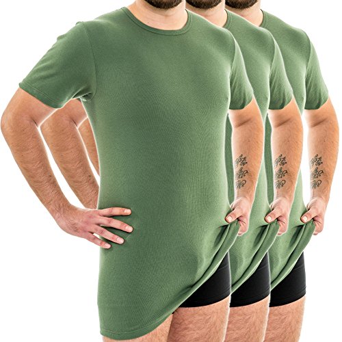 HERMKO 3847 3er Pack Herren extralanges Kurzarm Shirt (+10cm) aus 100% Bio-Baumwolle, Größe:D 4 = EU S, Farbe:Olive von HERMKO
