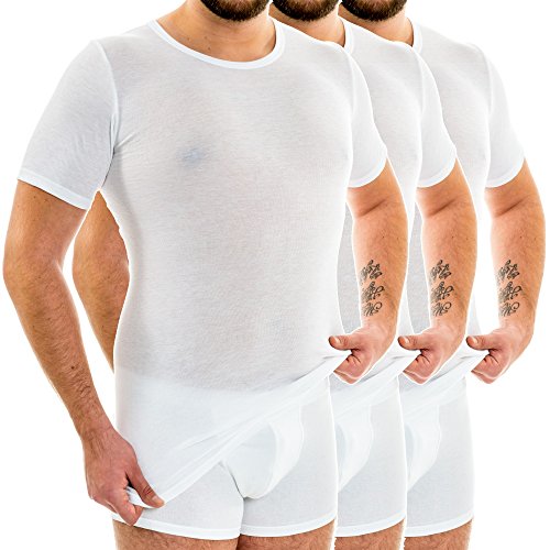 HERMKO 3847 3er Pack Herren extralanges Kurzarm Shirt (+10cm) aus 100% Bio-Baumwolle, Größe:D 6 = EU L, Farbe:weiß von HERMKO