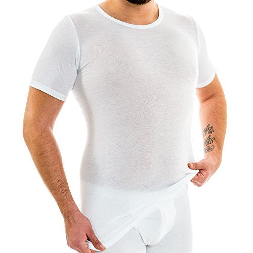 HERMKO 3847 Herren extralanges Kurzarm Shirt (+10cm) Unterhemd mit 1/4 Arm aus 100% Bio-Baumwolle (Feinripp), Größe:D 11 = EU 5XL, Farbe:weiß von HERMKO