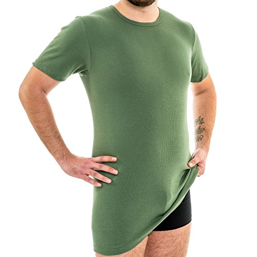 HERMKO 3847 Herren extralanges Kurzarm Shirt (+10cm) Unterhemd mit 1/4 Arm aus 100% Bio-Baumwolle (Feinripp), Größe:D 5 = EU M, Farbe:Olive von HERMKO