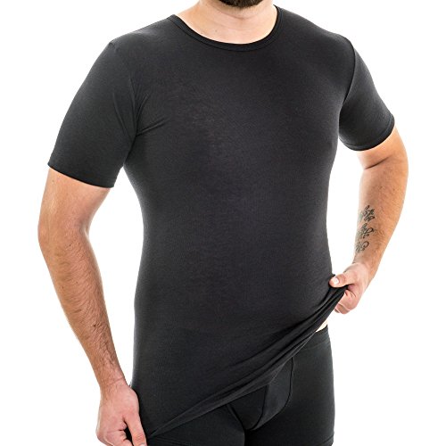 HERMKO 3847 Herren extralanges Kurzarm Shirt (+10cm) Unterhemd mit 1/4 Arm aus 100% Bio-Baumwolle (Feinripp), Größe:D 7 = EU XL, Farbe:schwarz von HERMKO