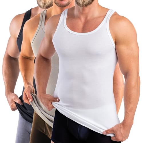 HERMKO 3er Pack 3000 Herren Tank Top (Weitere Farben) aus 100% Bio-Baumwolle, Größe:D 4 = EU S, Farbe:Mix w/s/g von HERMKO
