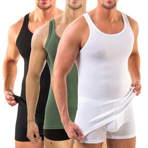 HERMKO 3er Pack 3000 Herren Tank Top (Weitere Farben) aus 100% Bio-Baumwolle, Größe:D 6 = EU L, Farbe:Mix w/s/o von HERMKO