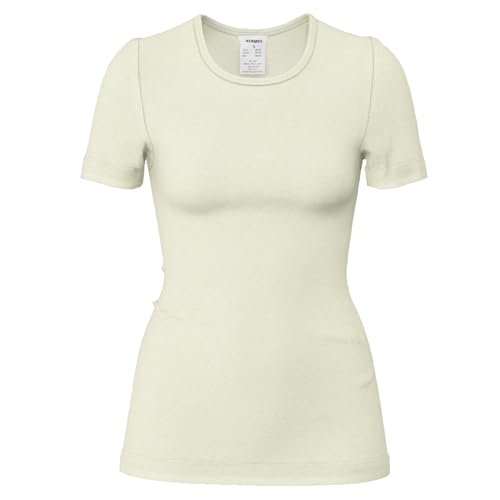 HERMKO 40800 Damen Kurzarm Unterhemd mit Rundhals-Ausschnitt aus Merinowolle/Tencel, Farbe:Natur, Größe:52/54 (XXL) von HERMKO