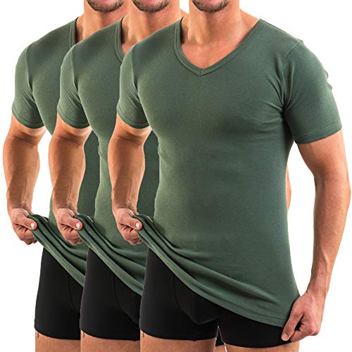 HERMKO 4880 3er Pack Herren Kurzarmshirt | V-Neck | 100% Bio-Baumwolle | Strapazierfähig, Größe:D 10 = EU 4XL, Farbe:Olive von HERMKO