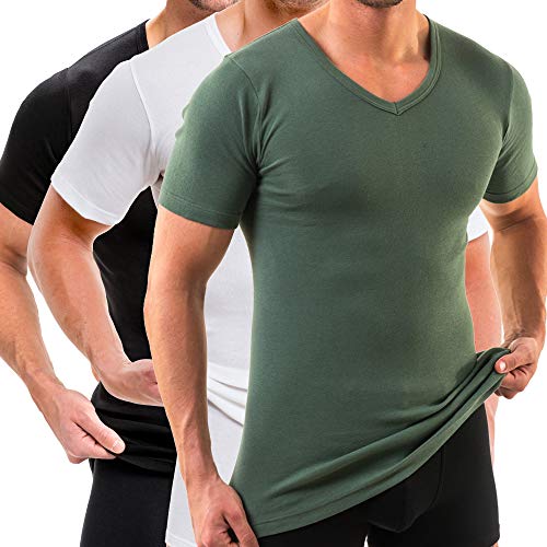 HERMKO 4880 3er Pack Herren Kurzarmshirt | V-Neck | 100% Bio-Baumwolle | Strapazierfähig, Größe:D 7 = EU XL, Farbe:Mix w/s/o von HERMKO