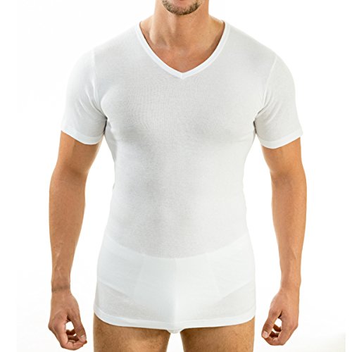HERMKO 4880 4er Pack Herren Business Kurzarm Unterhemd mit V-Ausschnitt aus 100% Bio-Baumwolle, Größe:D 10 = EU 4XL, Farbe:weiß von HERMKO