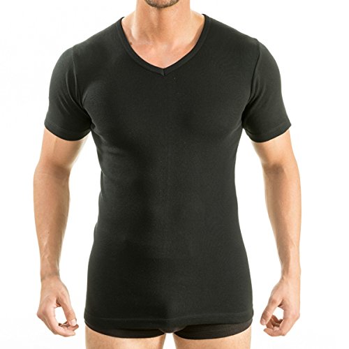 HERMKO 4880 Herren Kurzarm Shirt mit V-Ausschnitt, Business Unterhemd aus 100% Bio-Baumwolle, Größe:D 10 = EU 4XL, Farbe:schwarz von HERMKO
