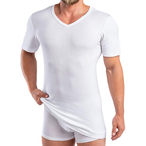 HERMKO 488710 2er Pack Extralanges Herren Kurzarm Shirt +6cm V-Neck mit Bund als Abschluss, 100% Bio-Baumwolle, Größe:D 6 = EU L, Farbe:weiß von HERMKO