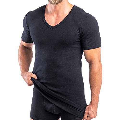 HERMKO 488710 2er Pack Extralanges Herren Kurzarm Shirt +6cm V-Neck mit Bund als Abschluss, 100% Bio-Baumwolle, Größe:D 8 = EU XXL, Farbe:schwarz von HERMKO