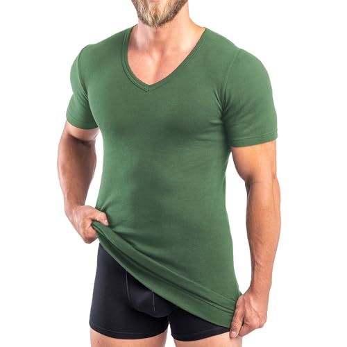 HERMKO 488710 Extralanges Herren Kurzarm Shirt +6 cm V-Neck mit Bund als Abschluss aus 100% Bio-Baumwolle, Größe:D 7 = EU XL, Farbe:Olive von HERMKO