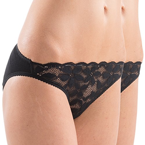 HERMKO 503288 2er Pack Damen Slip mit großer Spitze, Farbe:schwarz, Größe:36/38 (S) von HERMKO
