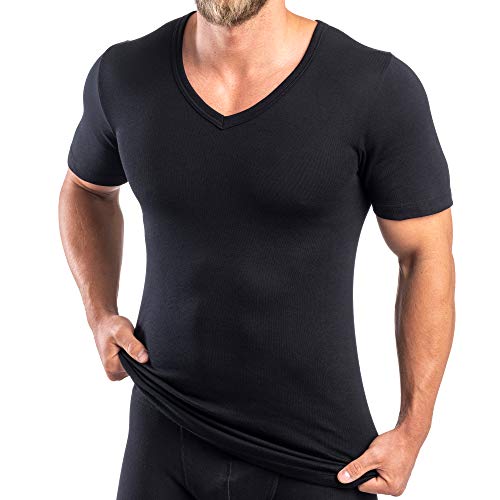 HERMKO 554880 Herren Kurzarm Shirt mit V-Ausschnitt aus Baumwolle/Modal/Elastan, Größe:D 4 = EU S, Farbe:schwarz von HERMKO