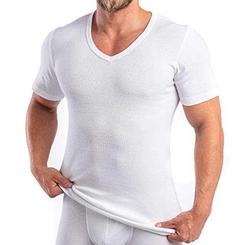 HERMKO 554880 Herren Kurzarm Shirt mit V-Ausschnitt aus Baumwolle/Modal/Elastan, Größe:D 8 = EU XXL, Farbe:weiß von HERMKO